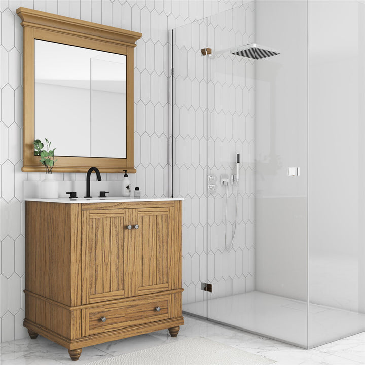Monteray Beach 24 Inch Bathroom Mirror with Decorative Crown Molding - Natural Rustic - 30"