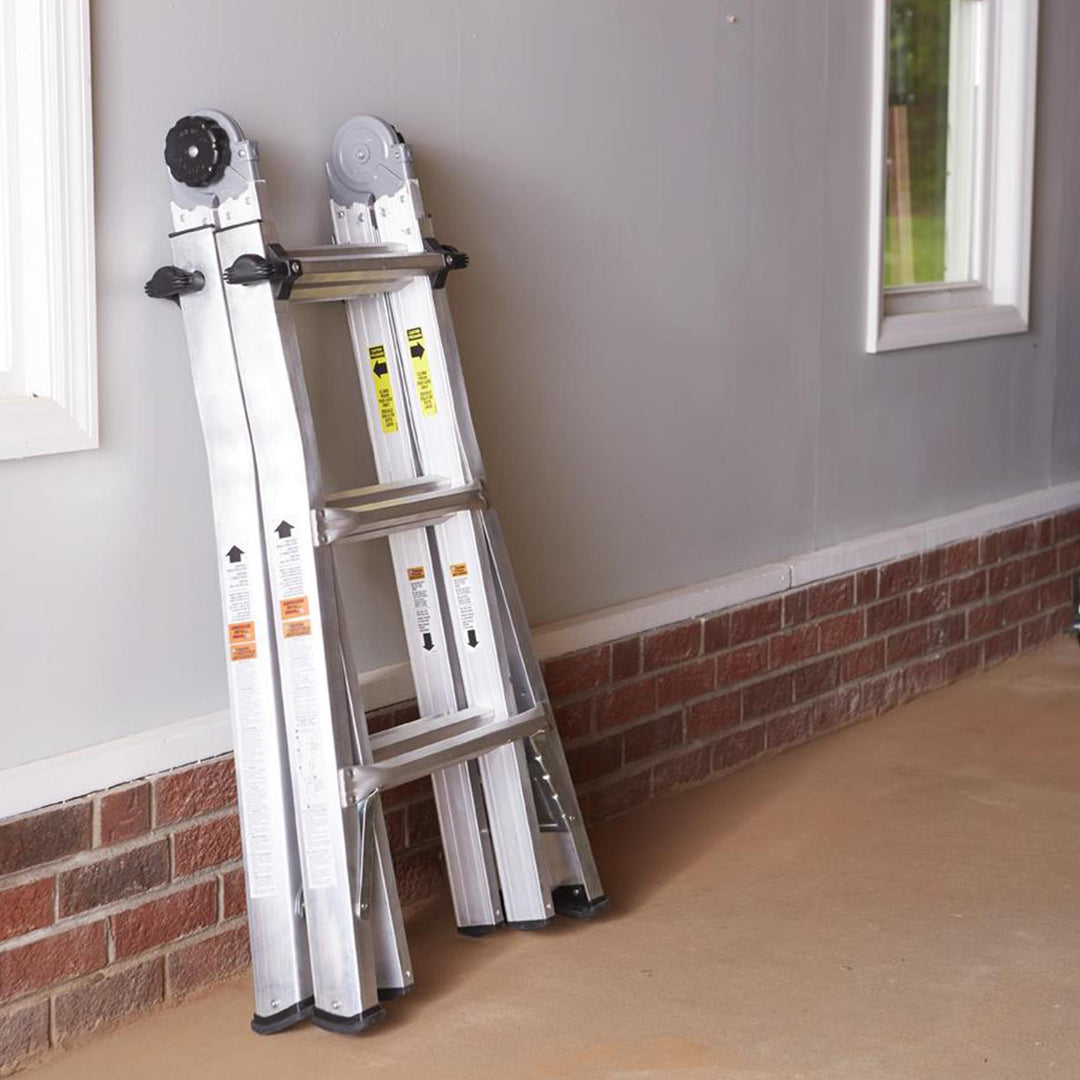 14 ft Max Reach Aluminum Telescoping Multi-Position Ladder - Silver - 14ft 