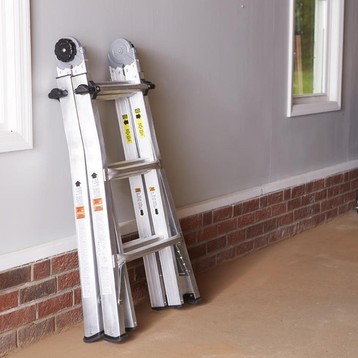 14 ft Max Reach Aluminum Telescoping Multi-Position Ladder - Silver - 14ft 