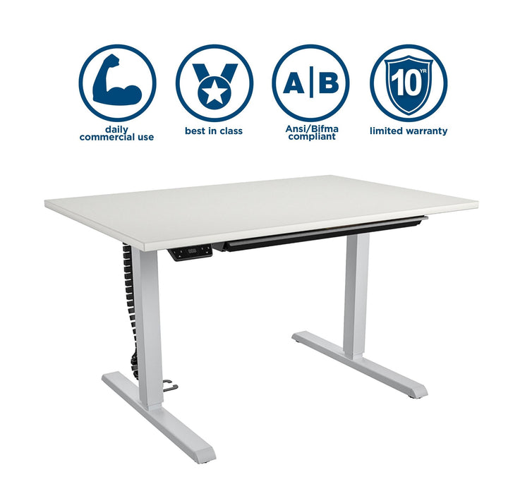 Professional Sit and Stand Adjustable Height Pro-Desk with Pull-Out Drawer - White - 6’ Straight