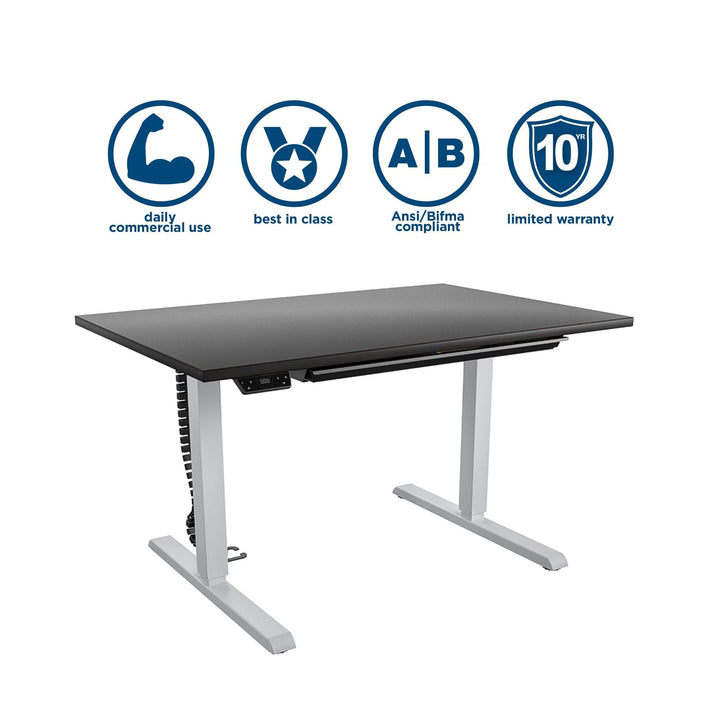 Professional Sit and Stand Adjustable Height Pro-Desk with Pull-Out Drawer - Espresso - 5’ Straight