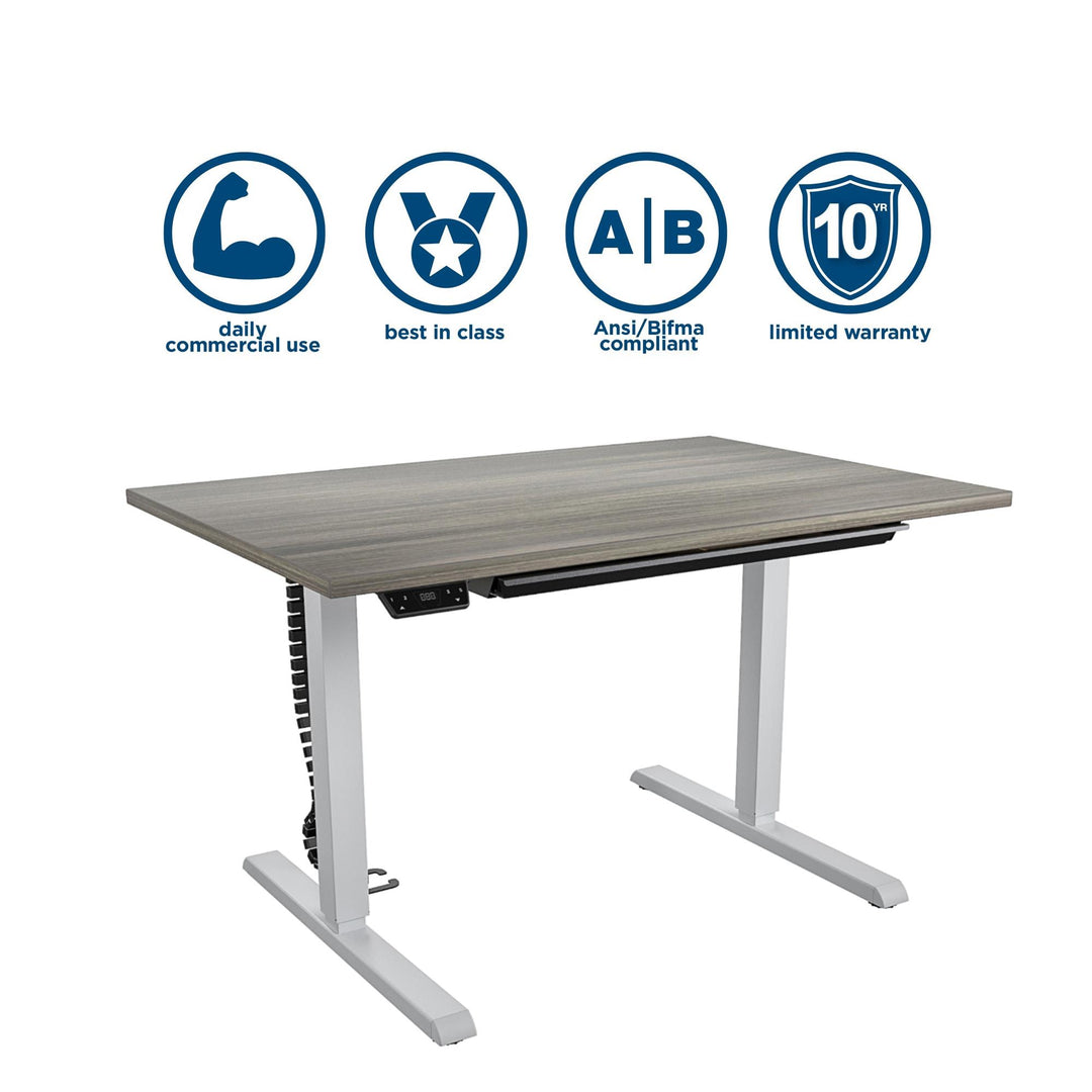 Professional Sit and Stand Adjustable Height Pro-Desk with Pull-Out Drawer - Gray (Wood Grain) - 5’ Straight
