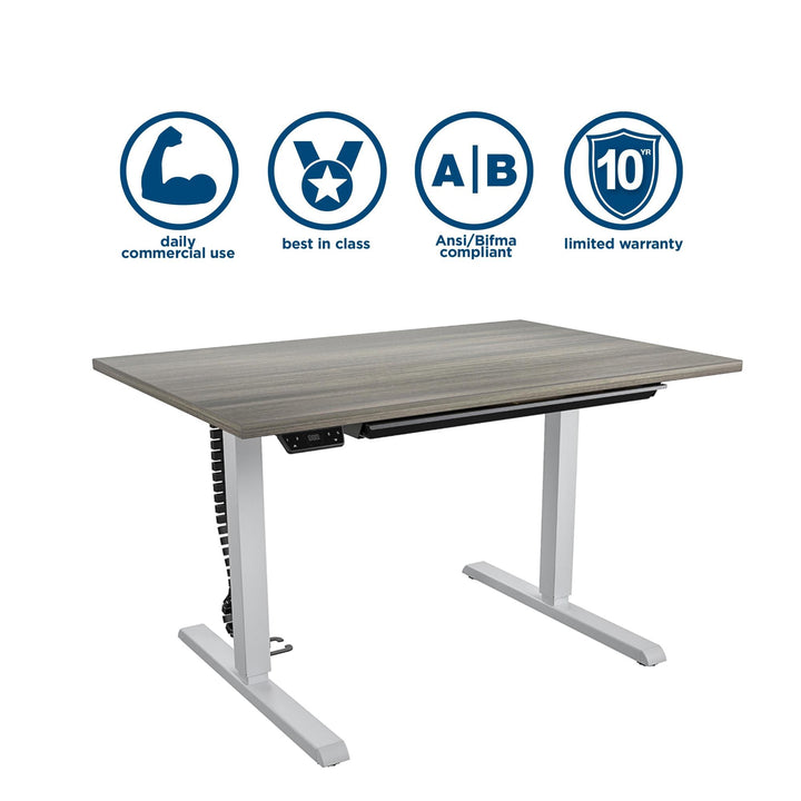 Professional Sit and Stand Adjustable Height Pro-Desk with Pull-Out Drawer - Gray (Wood Grain) - 5’ Straight