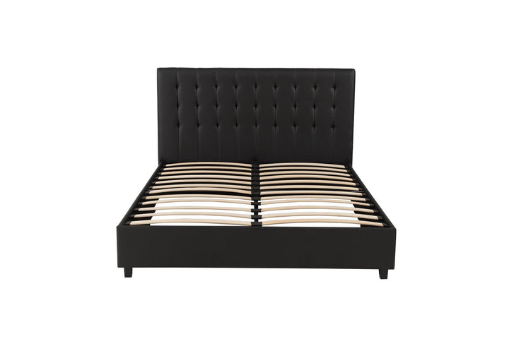 Emily Upholstered Bed with Wood Frame and Slats - Black Faux Leather - Full