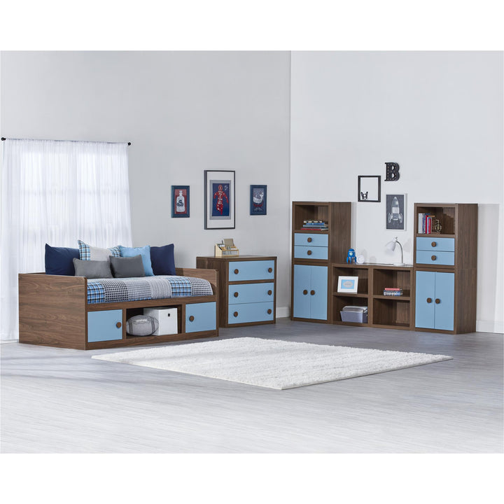 Bookcase with integrated drawers -  Blue
