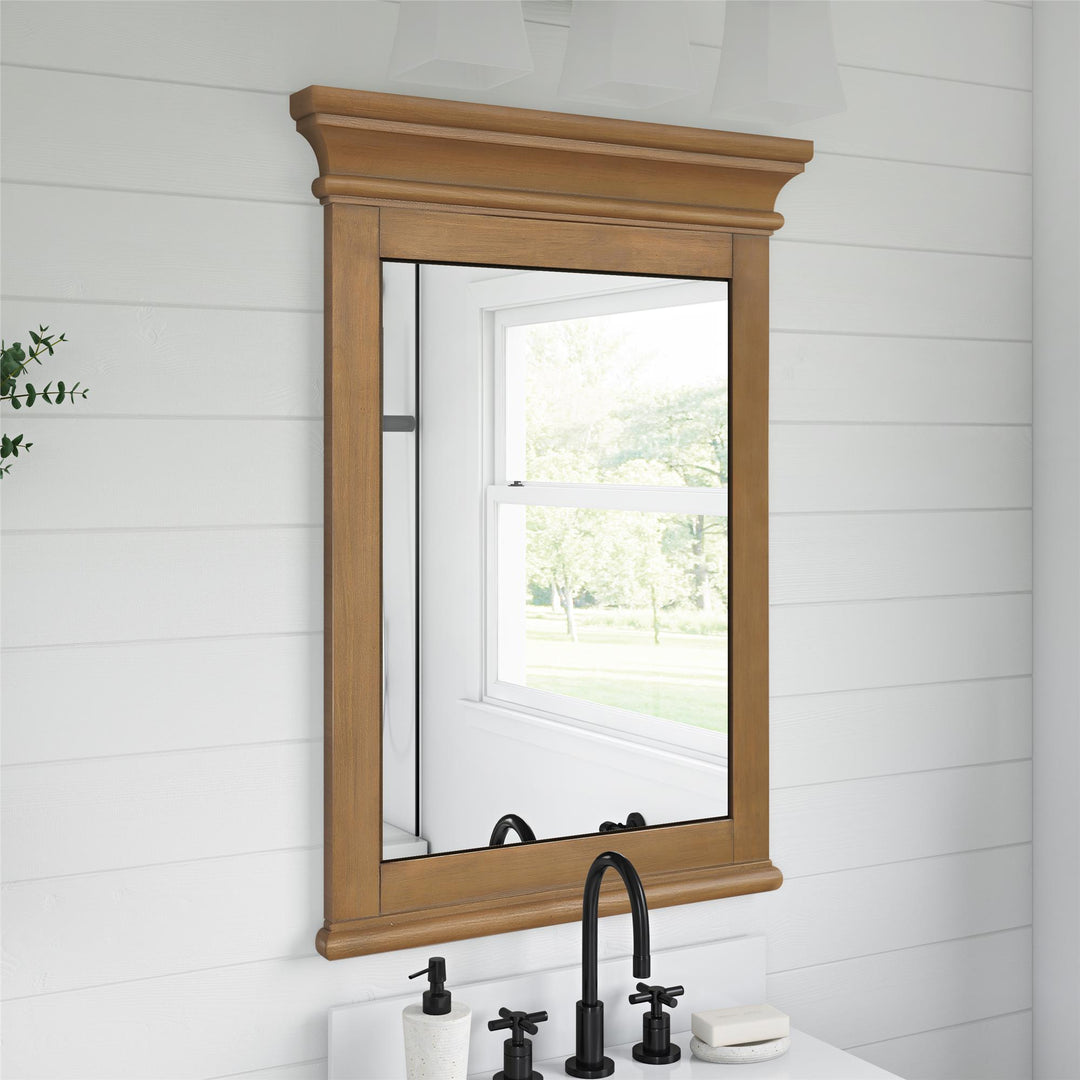 Monteray Beach 24 Inch Bathroom Mirror with Decorative Crown Molding - Natural Rustic - 24"