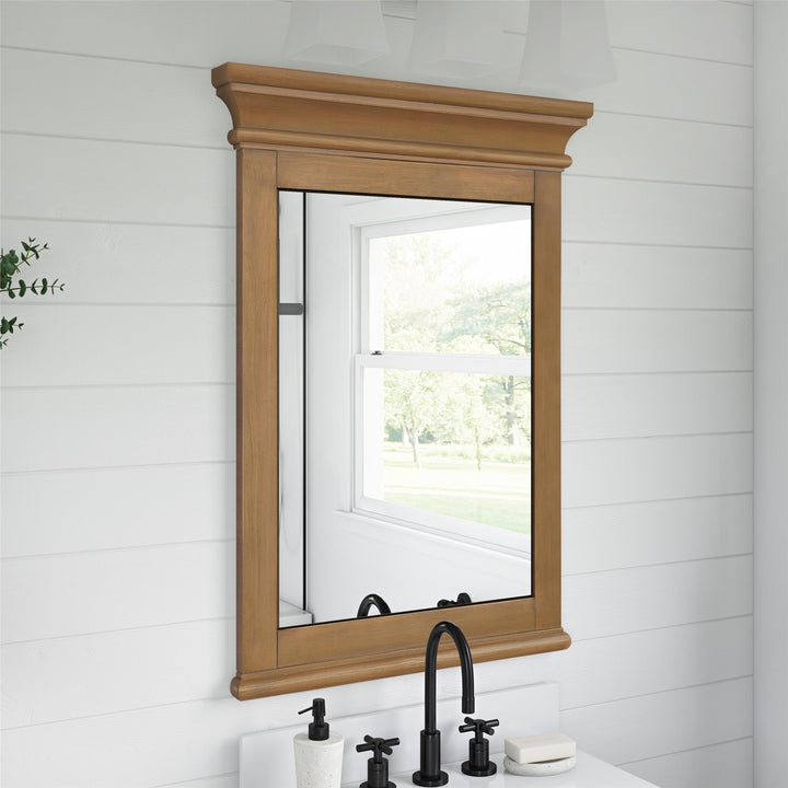 Monteray Beach 24 Inch Bathroom Mirror with Decorative Crown Molding - Natural Rustic - 24"