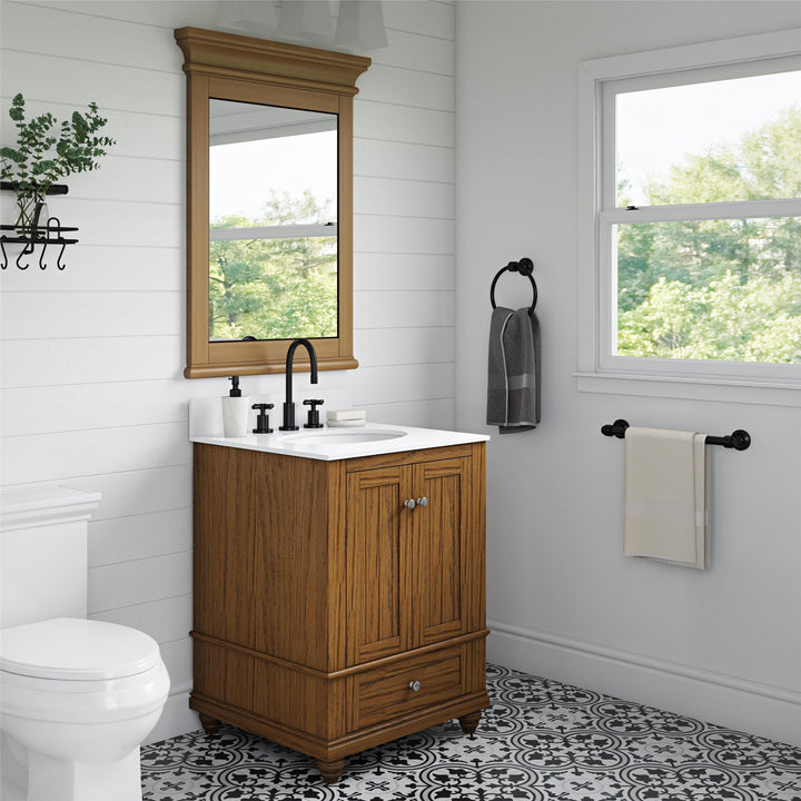Monteray Beach 24 Inch Bathroom Mirror with Decorative Crown Molding - Natural Rustic - 24"