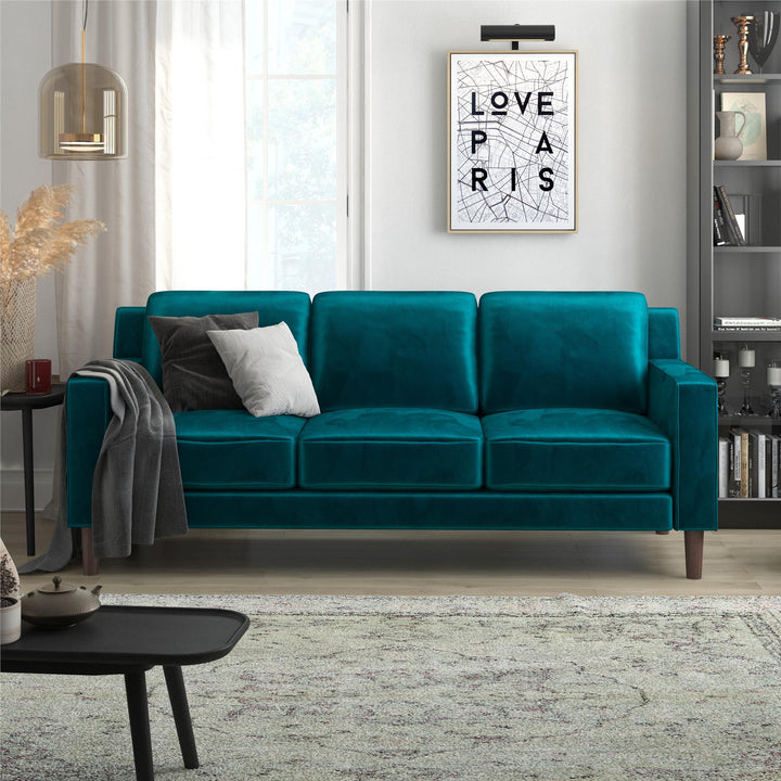 Fabric Upholstered Sofa with Wood Base -  Green