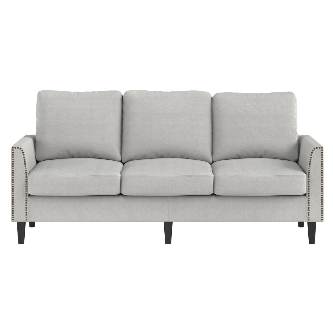 Dallas Linen Upholstered 3 Seater Sofa with Nailhead Trim - Gray
