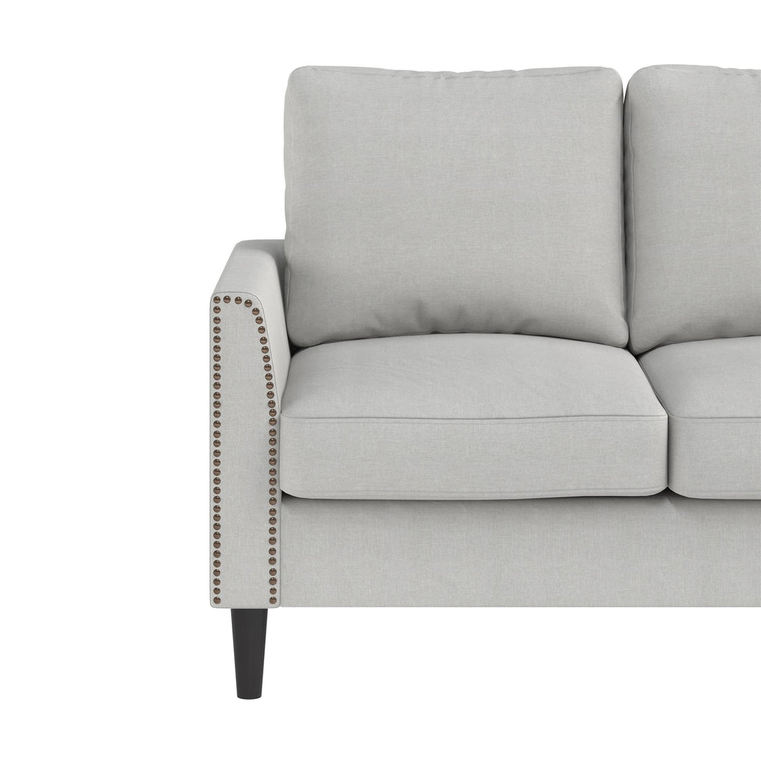 Dallas Linen Upholstered 3 Seater Sofa with Nailhead Trim - Gray