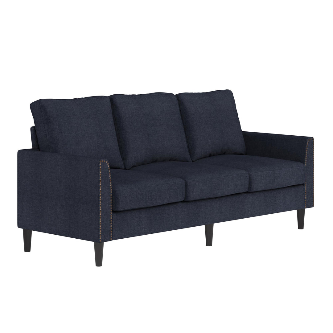 Dallas Linen Upholstered 3 Seater Sofa with Nailhead Trim - Blue