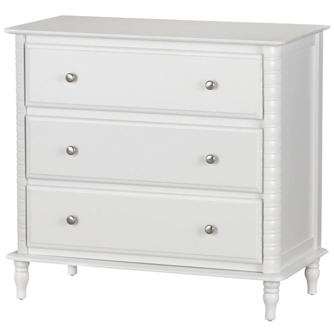Stylish 3 Drawer Dresser Wood Feet -  White
