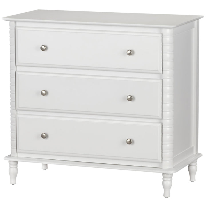 Stylish 3 Drawer Dresser Wood Feet -  White