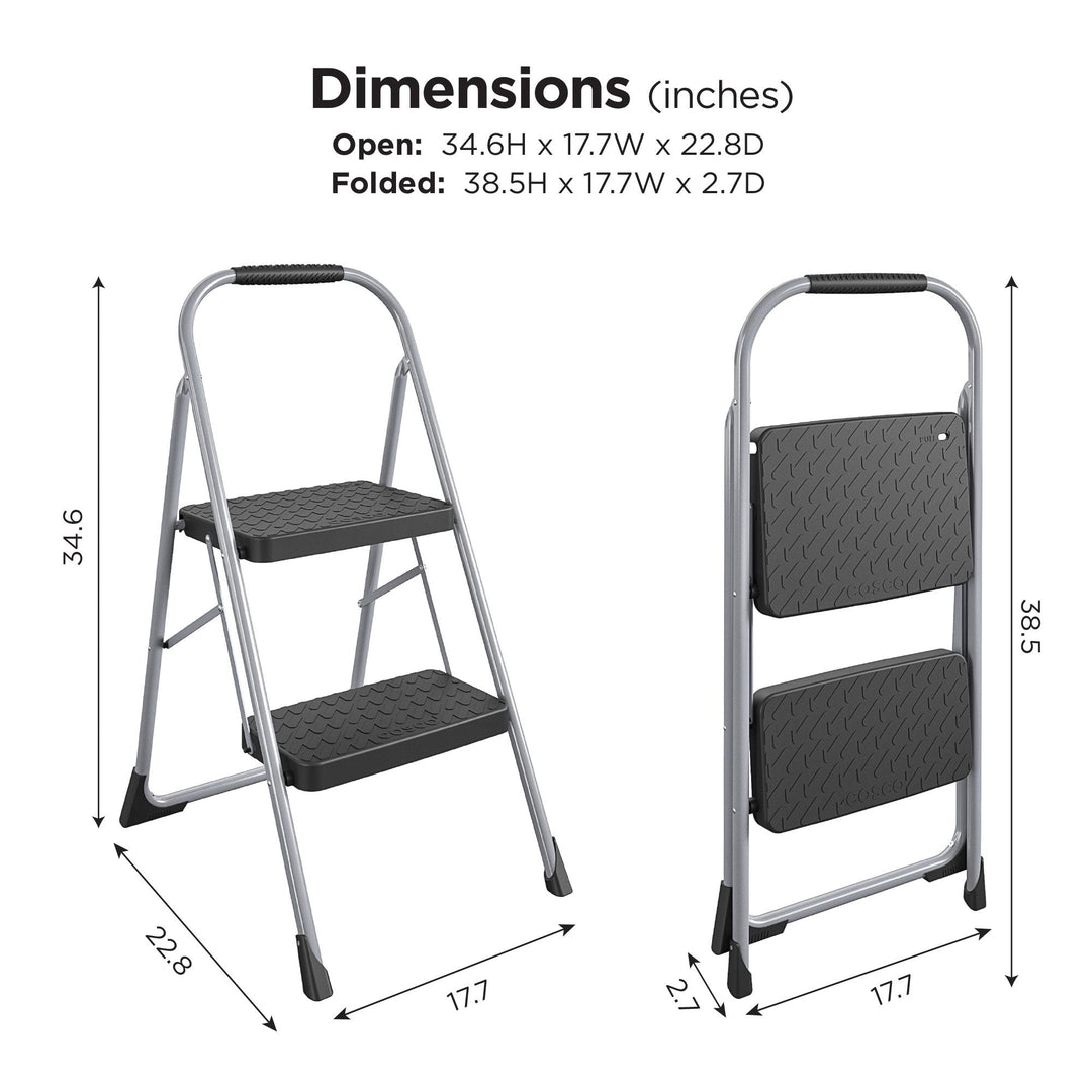 2 Step Steel Folding Step Stool with Slip-Resistant Treads - Platinum/Black - 1-Pack