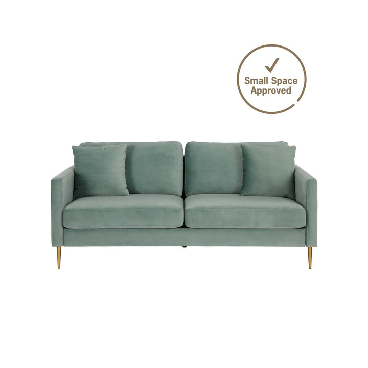 Highland 72 Inch Velvet Sofa with Matching Pillows - Seafoam Green