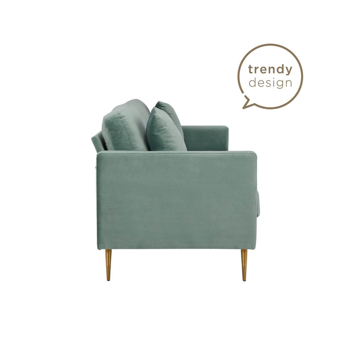 Highland 72 Inch Velvet Sofa with Matching Pillows - Seafoam Green