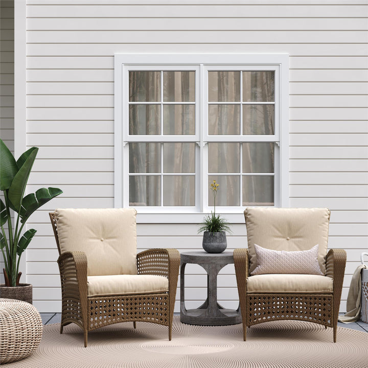Wicker Lounge Chair with Armrests and Cushions, Set of 2 - Tan
