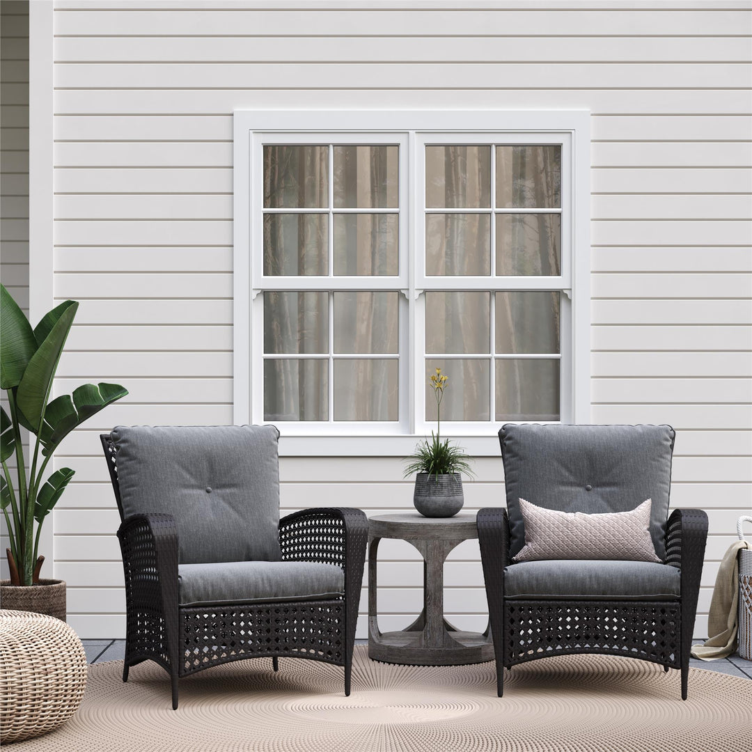Wicker Lounge Chair with Armrests and Cushions, Set of 2 - Black
