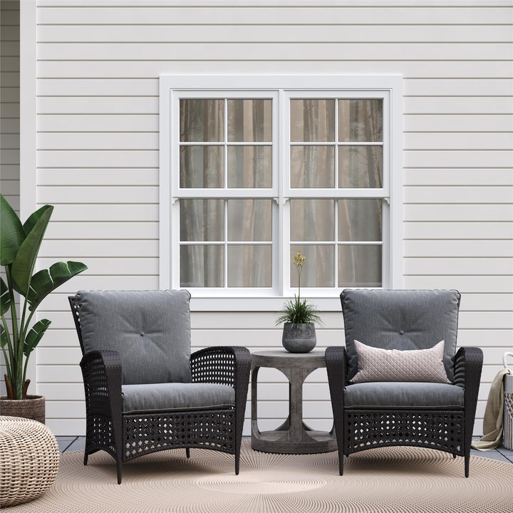 Wicker Lounge Chair with Armrests and Cushions, Set of 2 - Black