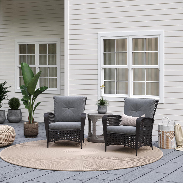Wicker Lounge Chair with Armrests and Cushions, Set of 2 - Black