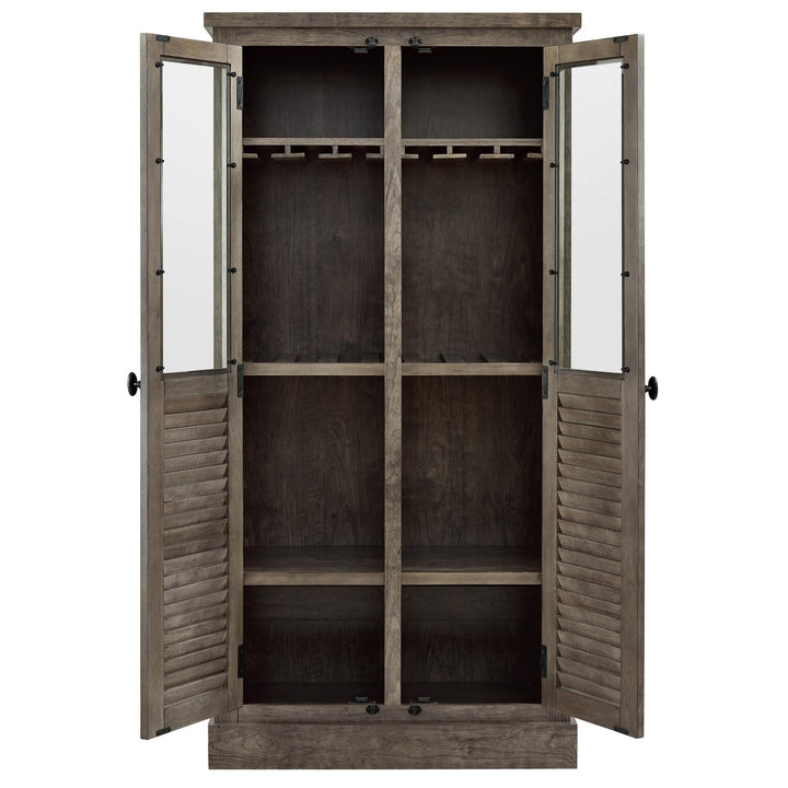 Sienna Park Beverage Cabinet with Louvered Doors and 2 Wine Glass Racks - Weathered Oak