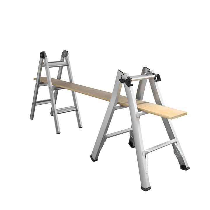 14 ft Max Reach Aluminum Telescoping Multi-Position Ladder - Silver - 14ft 