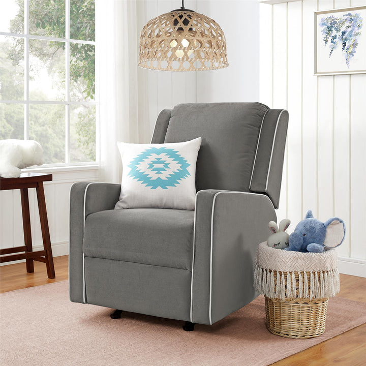 Robyn Upholstered Rocker Recliner Chair with White Trim Detail -  Graphite Grey
