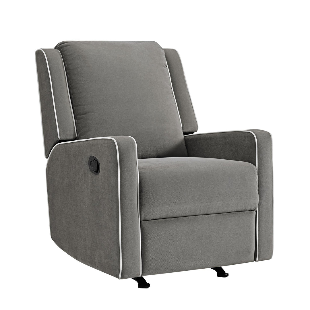 Rocker Recliner Chair Upholstered with White Trim Detail Robyn -  Graphite Grey