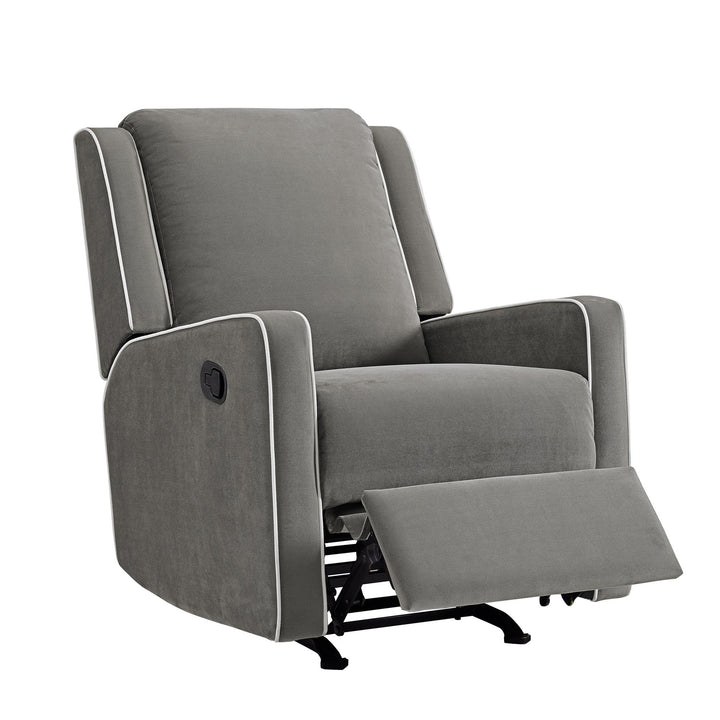Robyn Upholstered Rocker Recliner Chair with Detail White Trim -  Graphite Grey