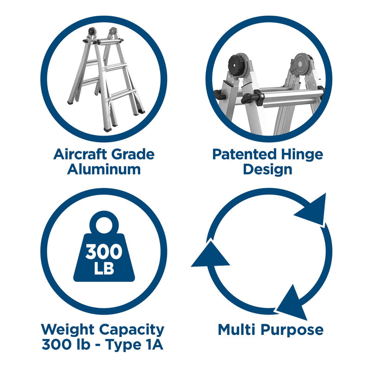 14 ft Max Reach Aluminum Telescoping Multi-Position Ladder - Silver - 14ft 