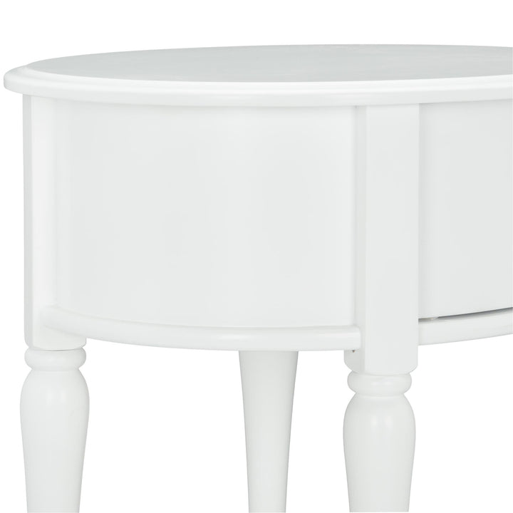 Attractive oval nightstand with wooden legs -  White