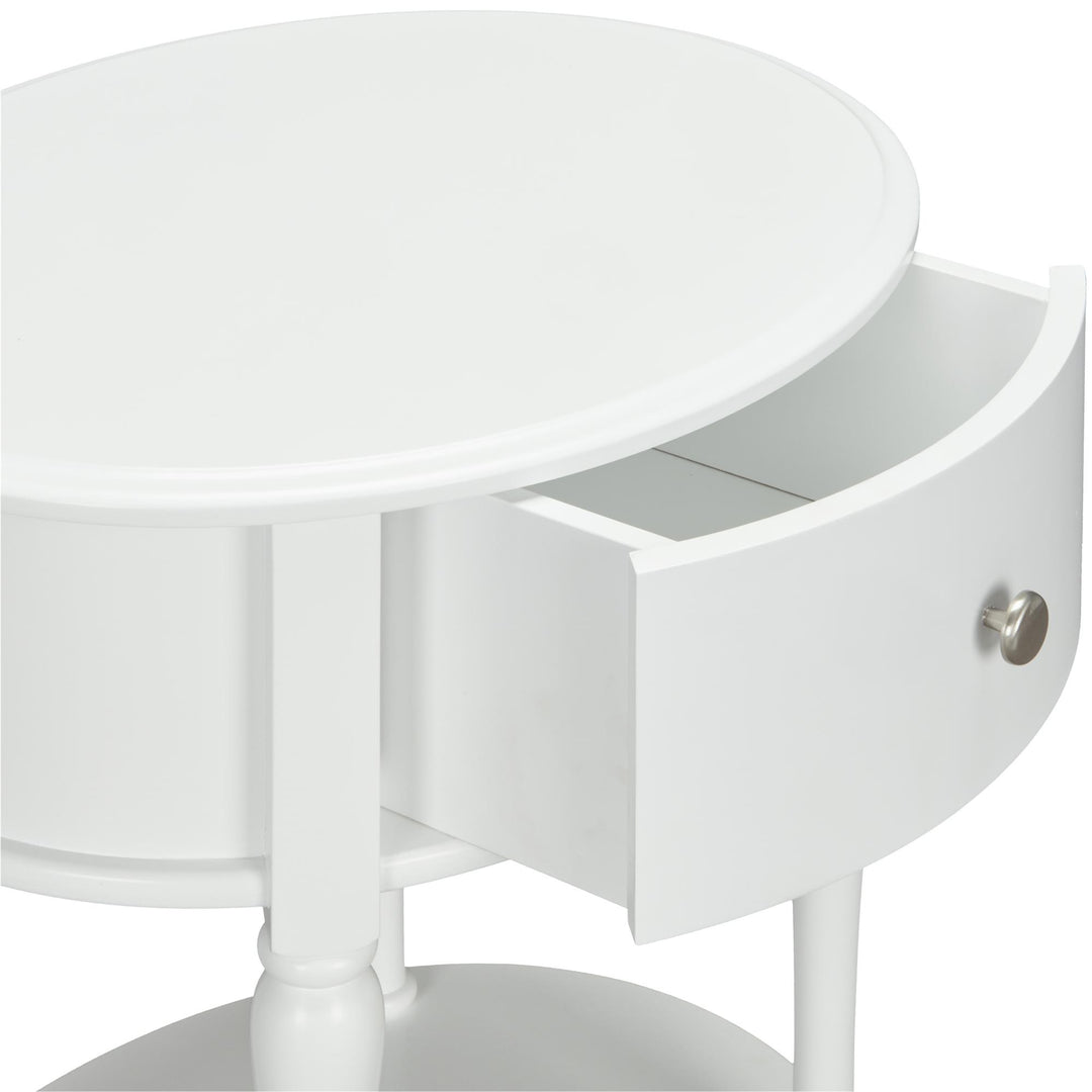 Easy to assemble oval nightstand with drawer -  White