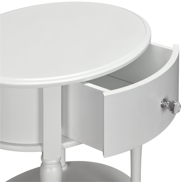 Organized bedroom with oval 1 drawer nightstand -  White