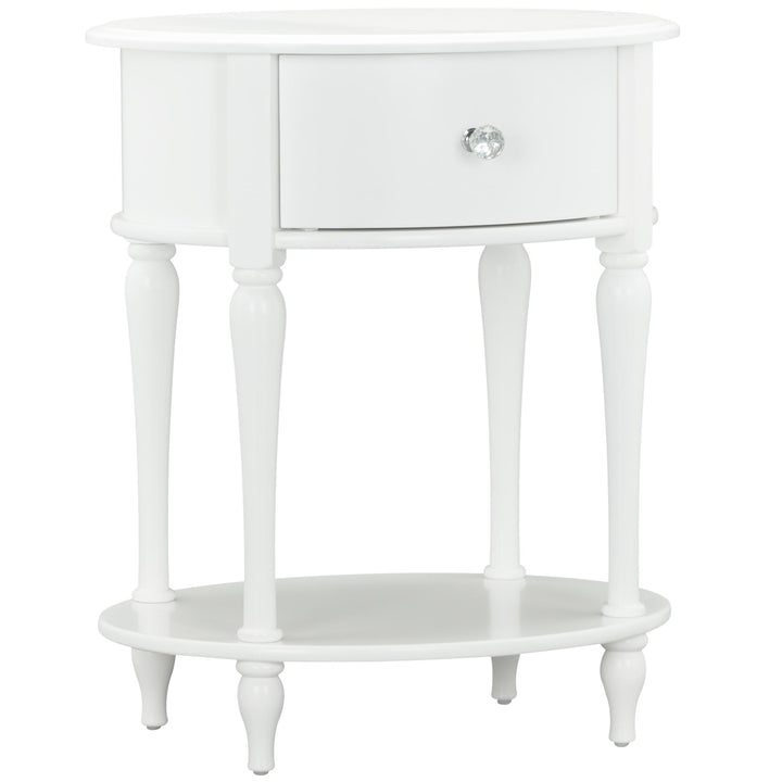 Stylish oval nightstand with wood legs -  White