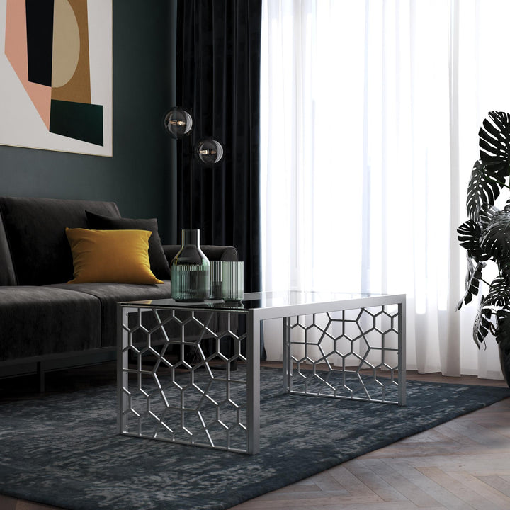 Modern glass top table Juliette -  Silver