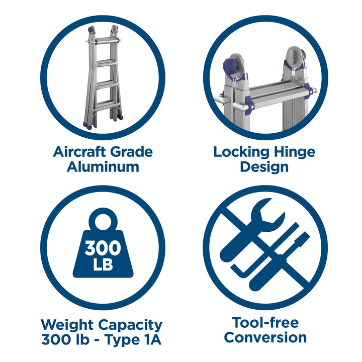 18 ft 300 lb Capacity Multi-Position Ladder -  Silver
