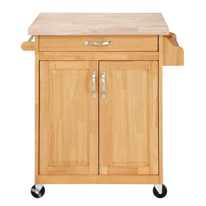 Kitchen Island Cart with Drawer, Storage Shelves, Solid Wood Top  -  White