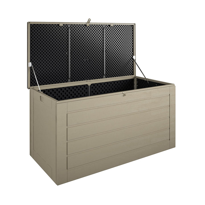 Outdoor Weather-Resistant Patio Deck Storage Box with Locking Hinge Design - Tan