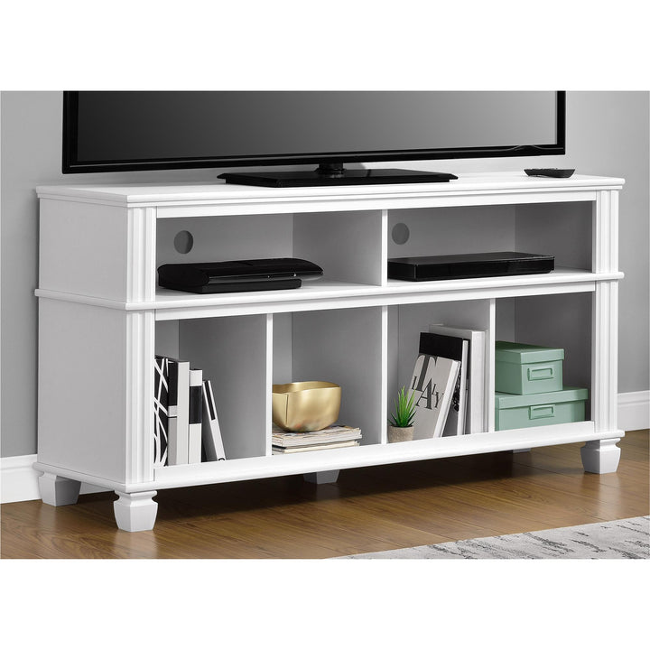 Woodcrest TV Stand for TVs up to 55 Inches with 4 Lower Compartments - White