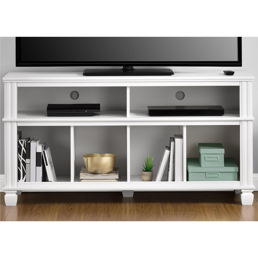 Woodcrest TV Stand for TVs up to 55 Inches with 4 Lower Compartments - White