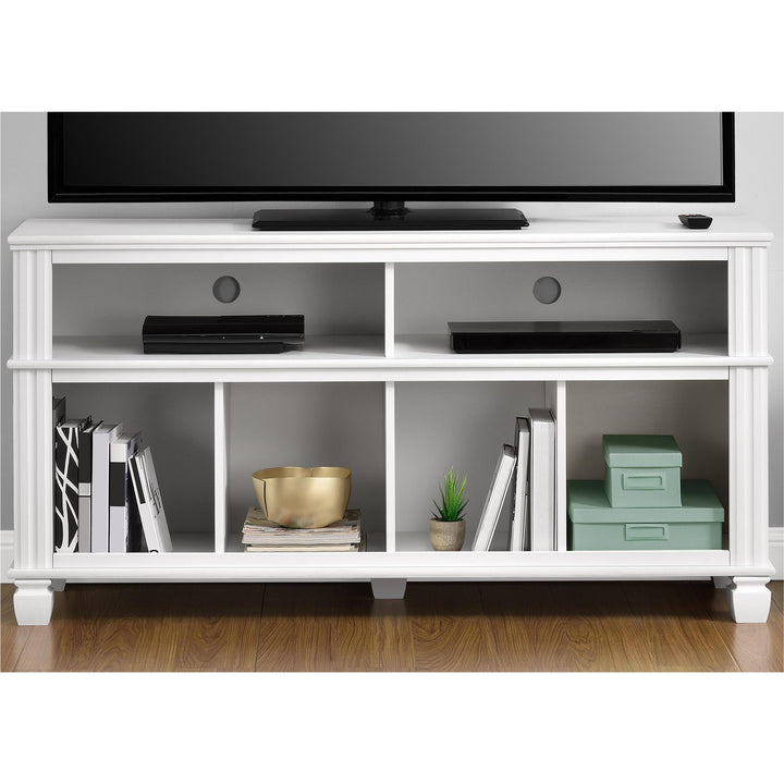 Woodcrest TV Stand for TVs up to 55 Inches with 4 Lower Compartments - White
