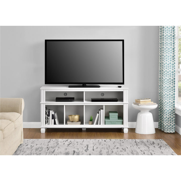 Woodcrest TV Stand for TVs up to 55 Inches with 4 Lower Compartments - White