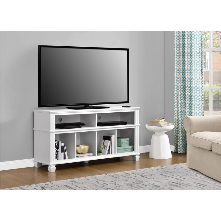 Woodcrest TV Stand for TVs up to 55 Inches with 4 Lower Compartments - White