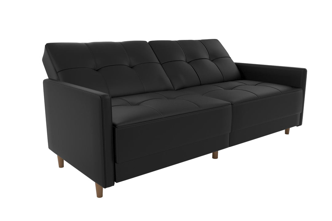 Best Coil Futon with Wooden Legs -  Black Faux Leather