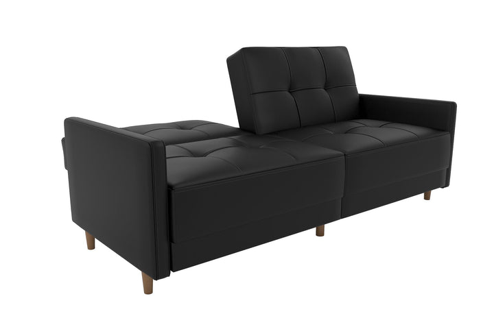 Coil Futon with Wooden Legs -  Black Faux Leather