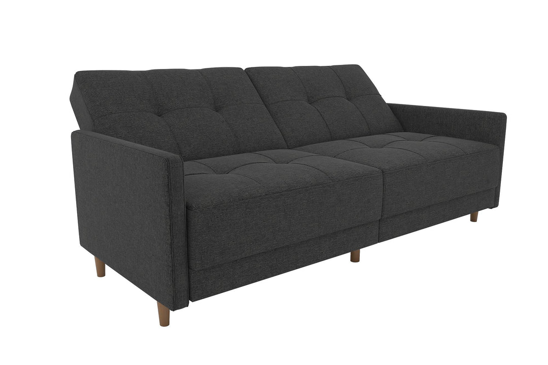 Andora Tufted Upholstered Coil Futon with Wooden Legs  -  Grey Linen