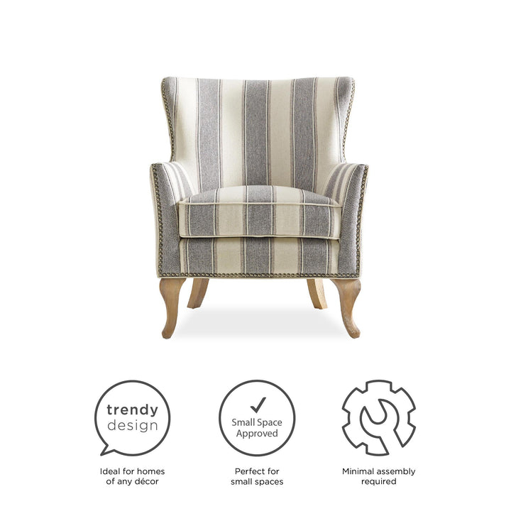 Reva Upholstered Club Accent Chair Nail Head Trim -  Gray Stripe