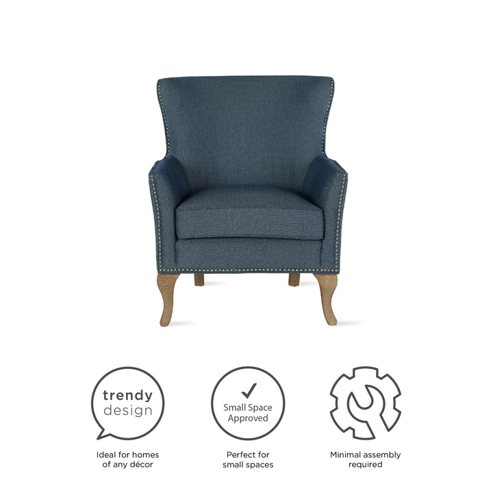 Reva Nail Head Trim Upholstered Accent Chair Club -  Blue