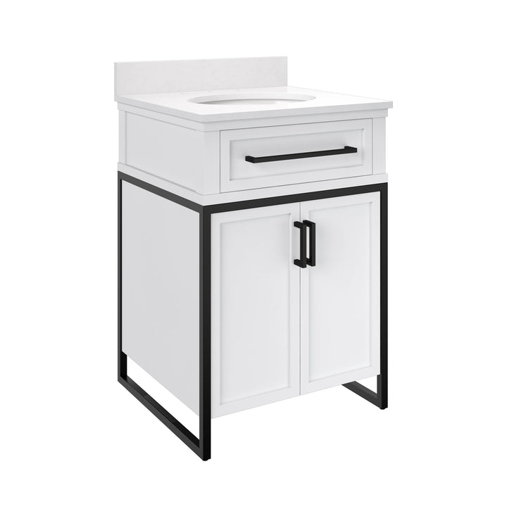 Jamison 24 Inch Bathroom Vanity with Stone Countertop and Pre-Installed Oval Porcelain Sink - White - 24"